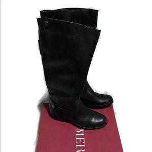 Merona Women's Erin Black Leather Riding Boots Extended Calf, Size 6